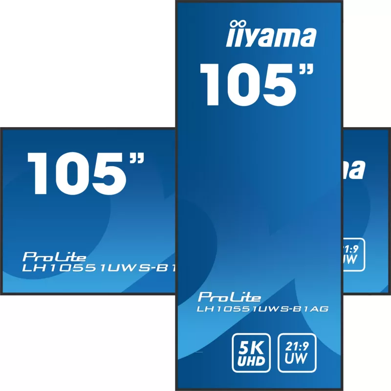 iiyama LH10551UWS-B1AG Wyświetlacz reklamowy Cyfrowy panel płaski 2.67 m (105 cali) LED 500 cd/m² UltraWide 5K HD Czarny 24/7