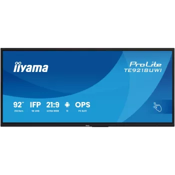 iiyama TE9218UWI-B1AG Wyświetlacz reklamowy Kiosk 2.32 m (91.5 cala) LED Wi-Fi 500 cd/m² 5K Ultra HD Czarny Ekran dotykowy Wbudowany procesor Android 16/7