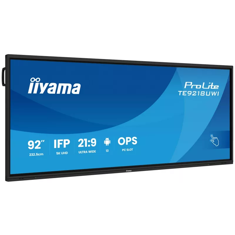 iiyama TE9218UWI-B1AG Wyświetlacz reklamowy Kiosk 2.32 m (91.5 cala) LED Wi-Fi 500 cd/m² 5K Ultra HD Czarny Ekran dotykowy Wbudowany procesor Android 16/7