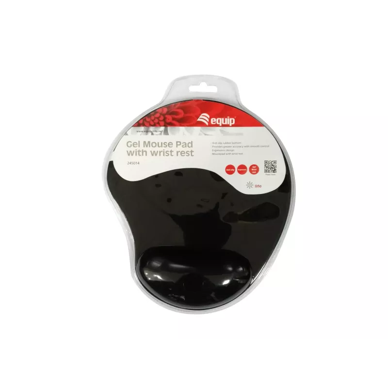 Podkładka pod mysz żelowa Equip, czarna, monochromatyczna, materiał: tkanina, żel, poliuretan, podpórka pod nadgarstek, antypoślizgowa podstawa