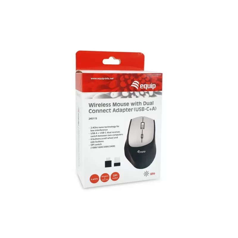 Equip 245115 Mysz bezprzewodowa z adapterem Dual Connect (USB-C+A)