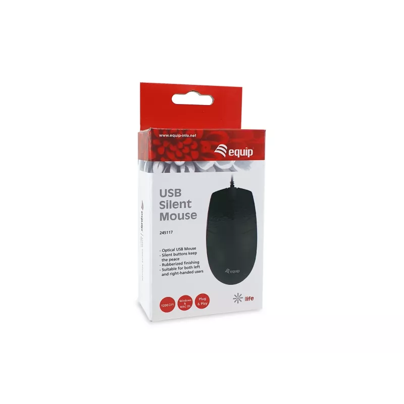 Equip USB Silent mysz, symetryczna, optyczna, USB Type-A, 1200 DPI, czarna