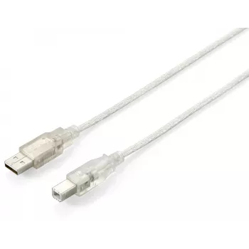 Equip USB 2.0 Type A to Type B kabel, 3.0m , Transparent srebrny
