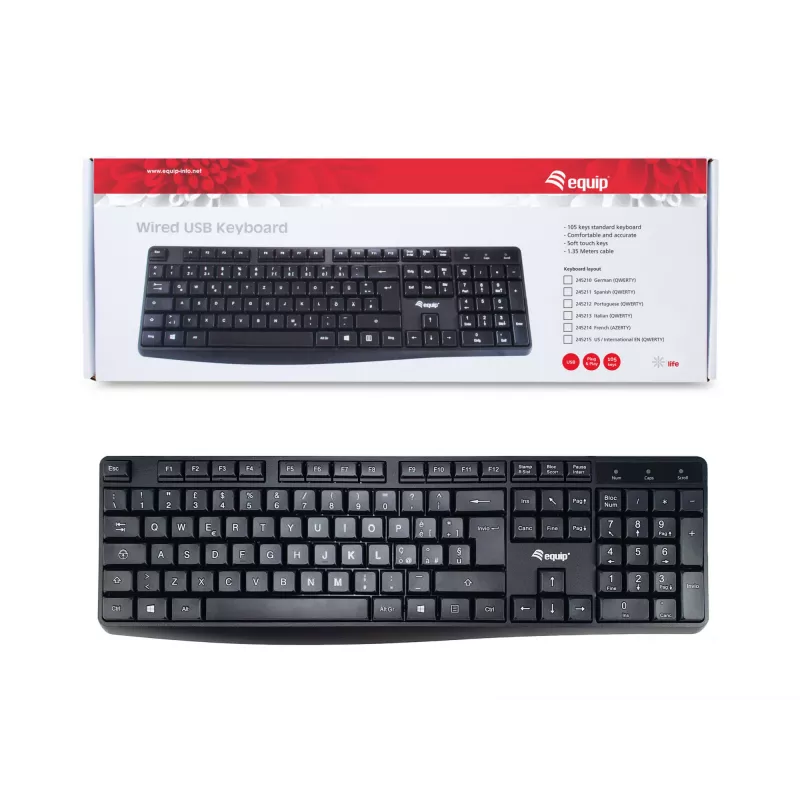 Klawiatura Equip 245213 biurowa USB QWERTY włoski czarna