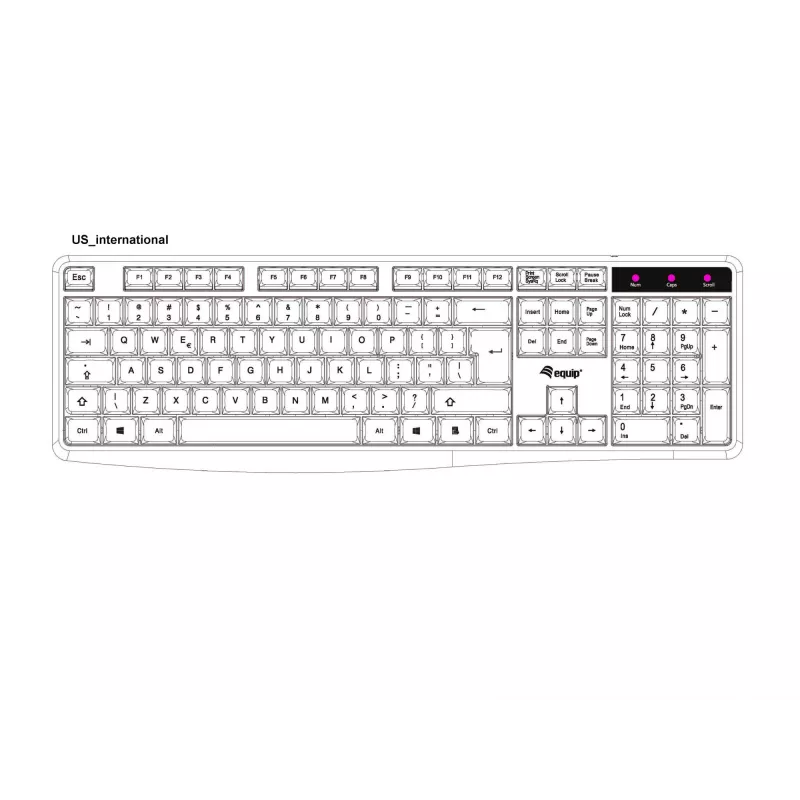 Przewodowa klawiatura USB Equip, układ US/International (QWERTY), pełnowymiarowa (100%), przewodowa, USB, QWERTY, czarna