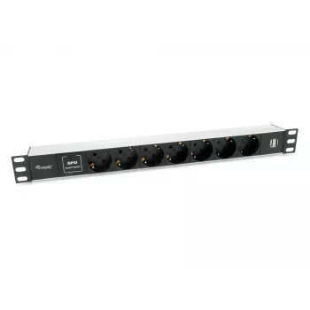Equip 333315 Listwa zasilająca (PDU) 7 gniazd AC 1U Czarny, Srebrny