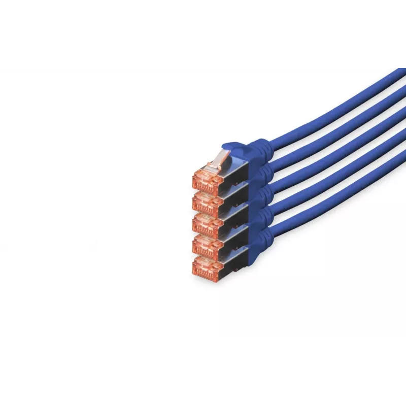 DIGITUS Patch kabel - CAT6 - S/FTP - Snagless - Cu - 10m - niebieski - 5pk