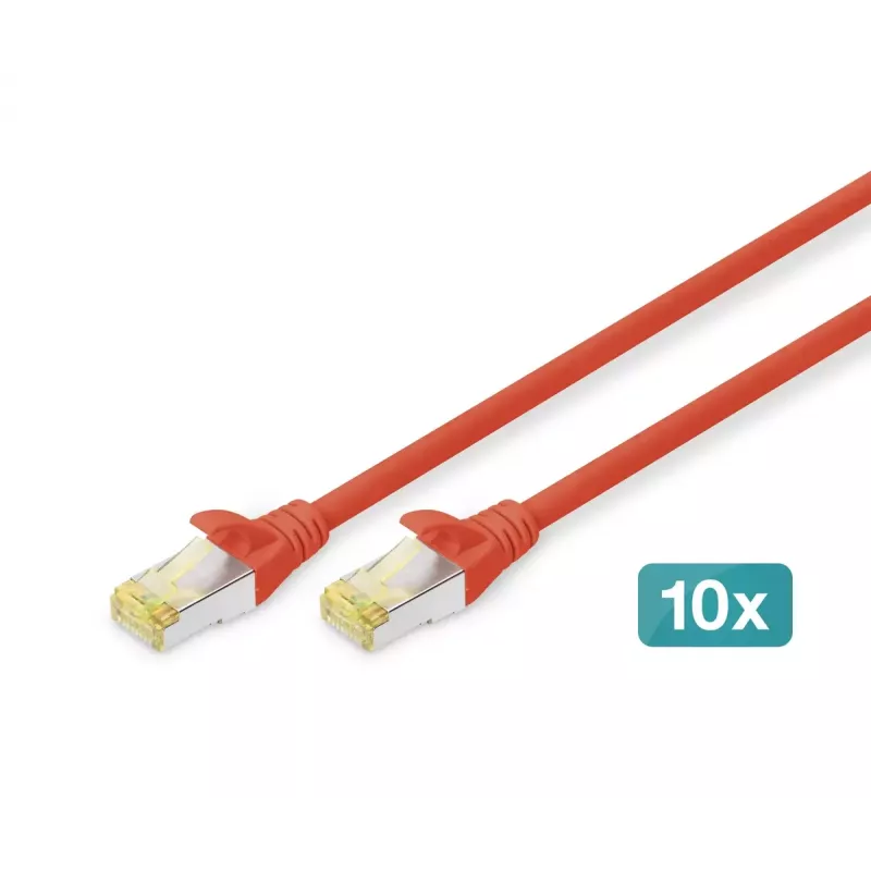 Kabel krosowy DIGITUS - CAT6a - S/FTP - bezzaczepowy - 3 m - czerwony - 10 szt.