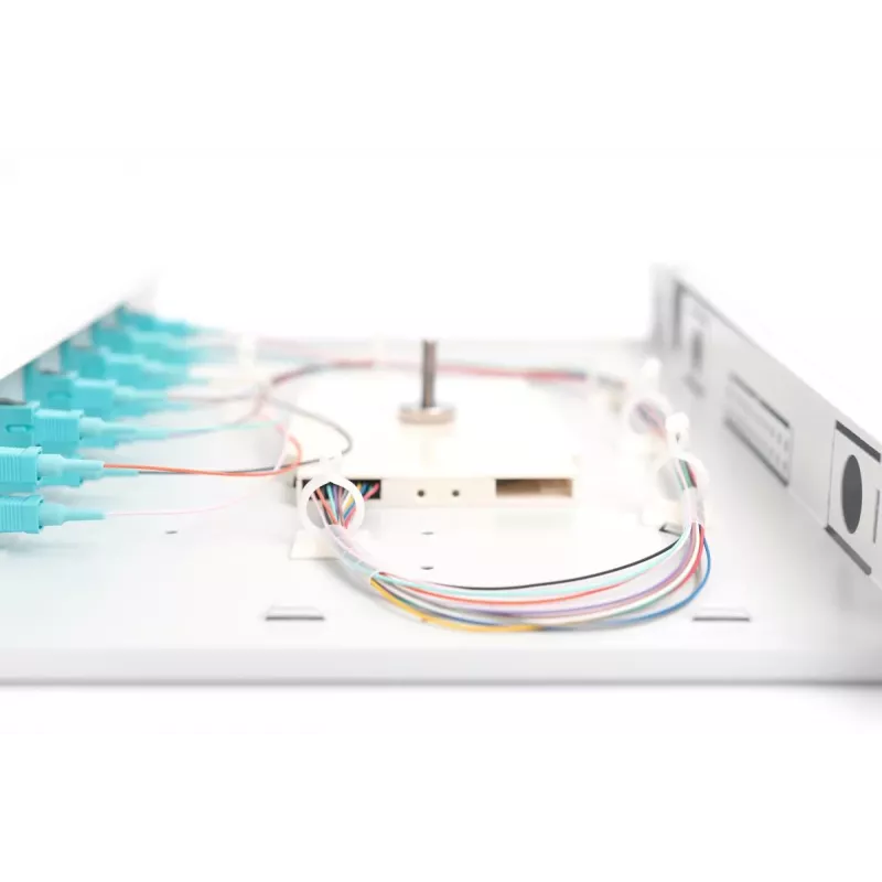 DIGITUS Fiber Optic Sliding Splice Box, 1U, Equipped 6x SC duplex, incl. M 25 Screw, Splice Cassette Color Pigtails OM3, Adapter