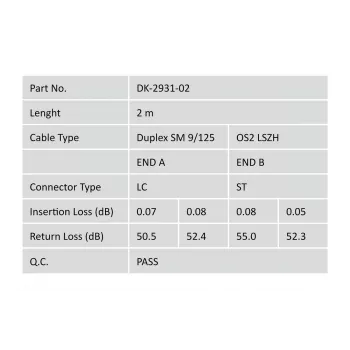 DIGITUS Fiber Optic Patch Cord, LC to ST OS2, Singlemode 09/125 µ, Duplex, Length 2m