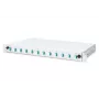 DIGITUS Fiber Optic Sliding Splice Box, 1U, wyposażona 12x LC duplex, zawiera śrubę M 25, kaseta spawów OM3 kolorowe pigtaile, adapter