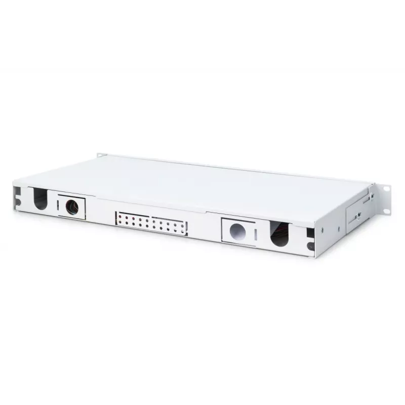 Światłowodowy panel połączeniowy wysuwany DIGITUS, 1U, wyposażony 12x LC duplex, w zestawie śruba M 25, kaseta splicerska, kolorowe pigtaile OM4, adapter