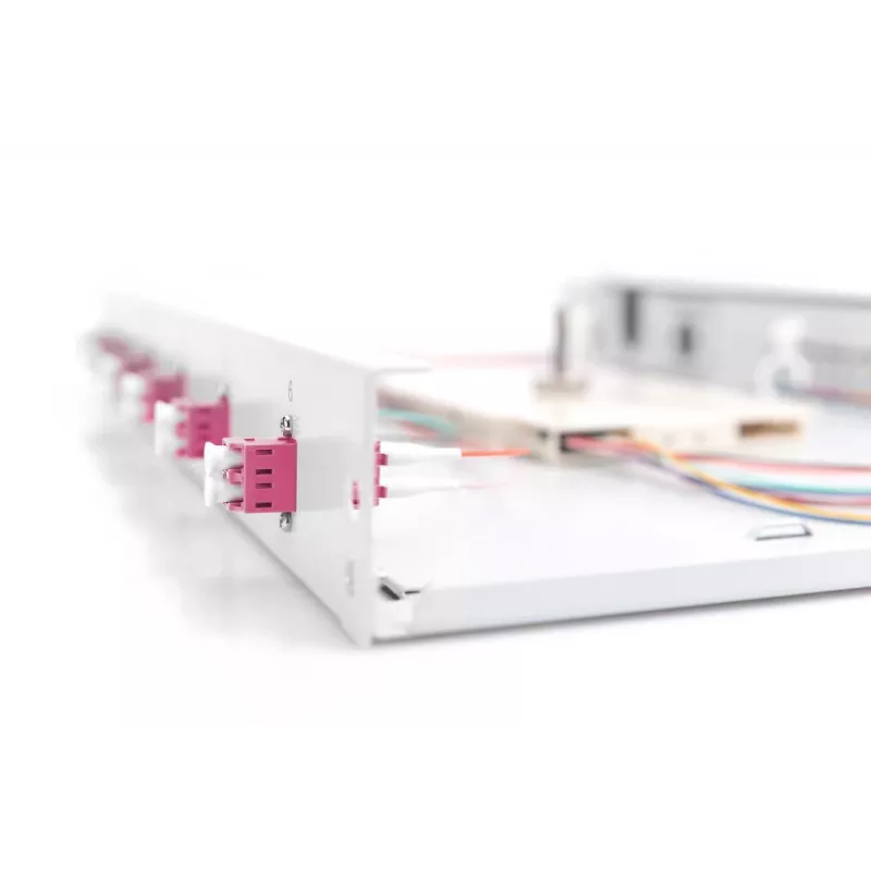 DIGITUS Fiber Optic Sliding Splice Box, 1U, Equipment 6x LC duplex, incl. M 25 Screw, Splice Cassette OM4 Color Pigtails, Adapter