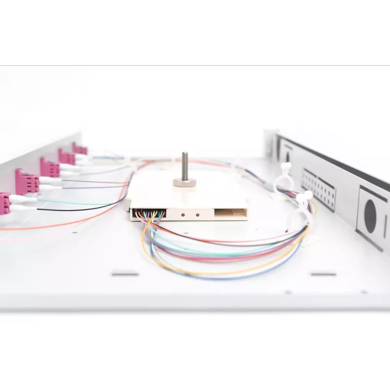 DIGITUS Fiber Optic Sliding Splice Box, 1U, Equipment 6x LC duplex, incl. M 25 Screw, Splice Cassette OM4 Color Pigtails, Adapter