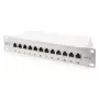 Panel krosowy DIGITUS CAT6A, ekranowany, 12 portów z polem etykiet, 1U, montaż w szafie 10 inch, szary RAL 7035