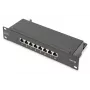 Panel krosowy DIGITUS CAT6A ekranowany, 8-portowy 1U, montaż w szafie 10 inch, czarny RAL 9005