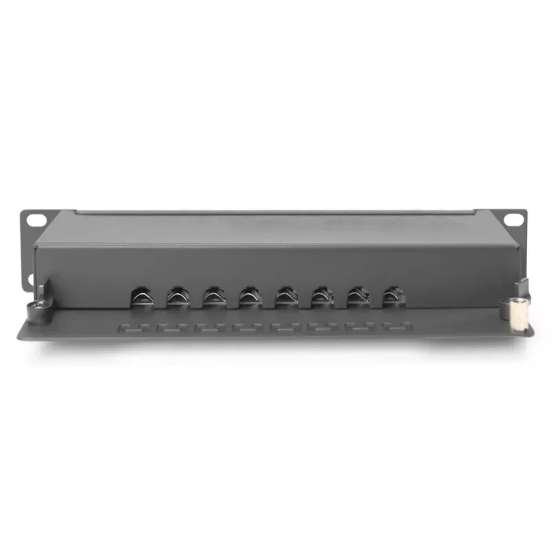 Panel krosowy DIGITUS CAT6A ekranowany, 8-portowy 1U, montaż w szafie 10 inch, czarny RAL 9005