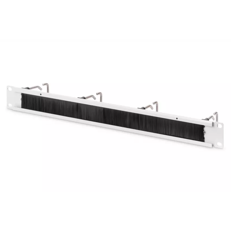DIGITUS 1U kabel management panel with brush 4x steel rings 40x75 mm, szary (RAL 7035)