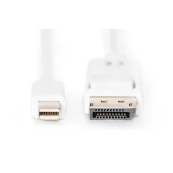Przewód połączeniowy DisplayPort DIGITUS, mini DP - DP M/M, 3m z blokadą, zgodny z DP 1.1a, biały