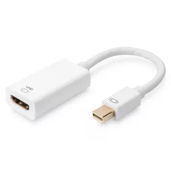 Kabel przejściowy DIGITUS ASSMANN DisplayPort, mini DP - HDMI typ A M/Ż, 20 cm, HDMI wer. 2.0, aktywny, CE, złoty, biały