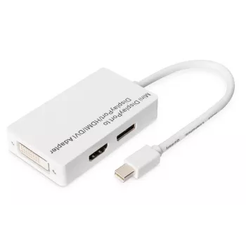 Adapter DIGITUS MiniDP na DP HDMI+DVI 20cm DP 1.1a kompatybilny biały