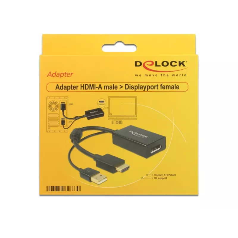 Adapter DELOCK HDMI Delock A -> DisplayPort wtyk/gniazdo +USB zasilanie 4K
