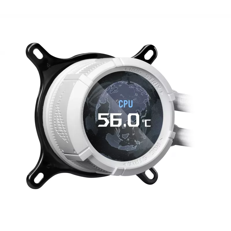 Chłodzenie cieczą typu All-in-one ASUS ROG Strix LC III 360 ARGB biały Edition — radiator 360 mm, 3 wentylatory 120 mm, blok wodny LCD, PWM