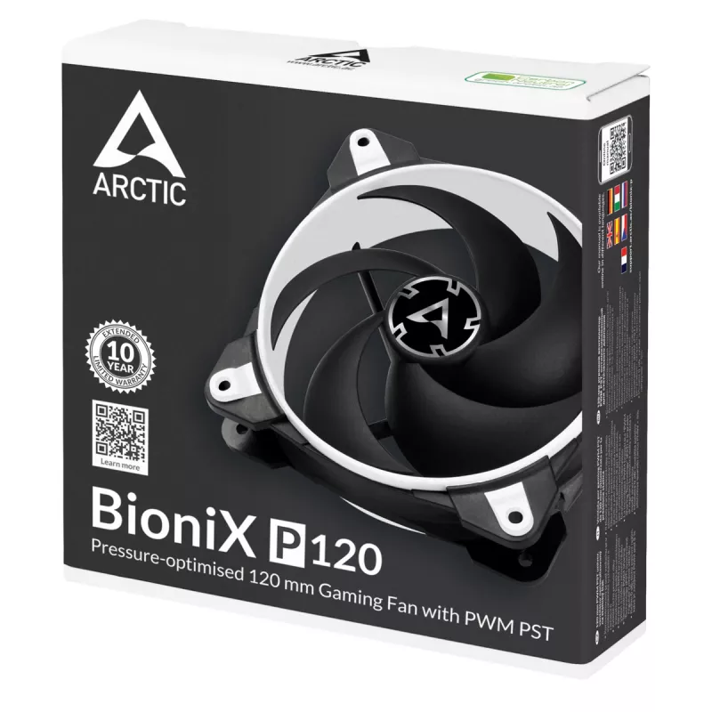 ARCTIC BioniX P120 (Biały) – Zoptymalizowany pod kątem ciśnienia statycznego wentylator 120 mm do gier z PWM PST