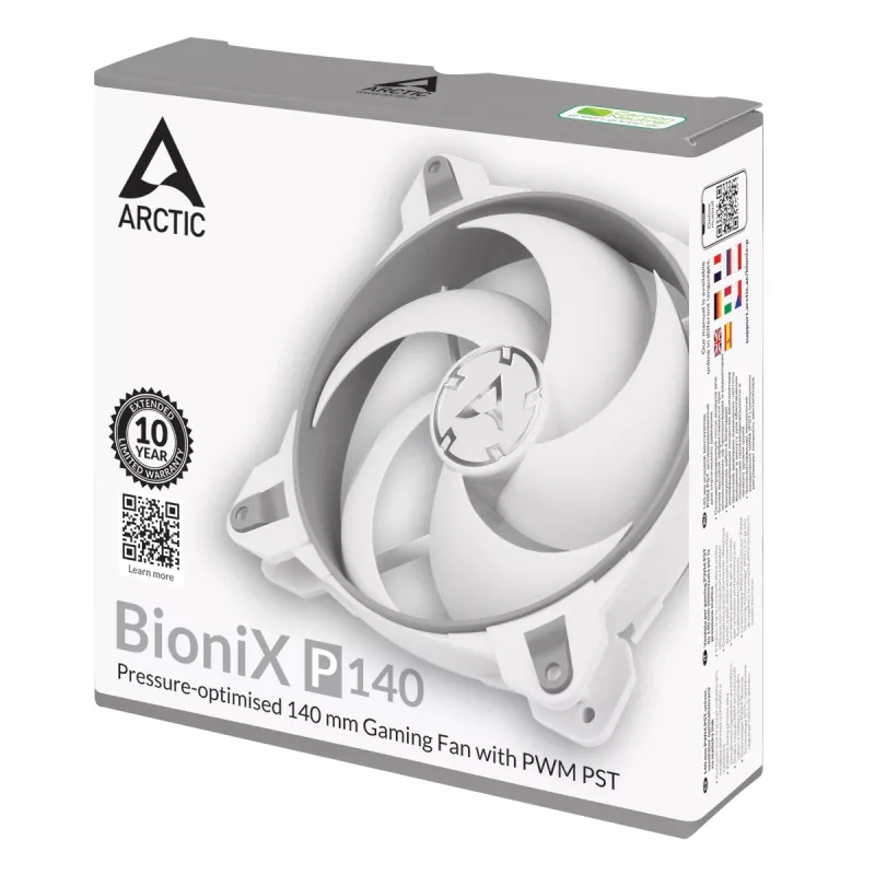 ARCTIC BioniX P140 (Szary/Biały) – Zoptymalizowany pod kątem ciśnienia wentylator gamingowy 140 mm z PWM PST