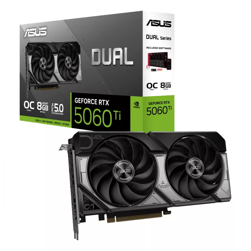 Karta graficzna ASUS GeForce RTX 5060 Ti 8 GB GDDR7, PCIe 5.0, 128-bit, 2602 MHz boost, 2.5-slot, 229 mm