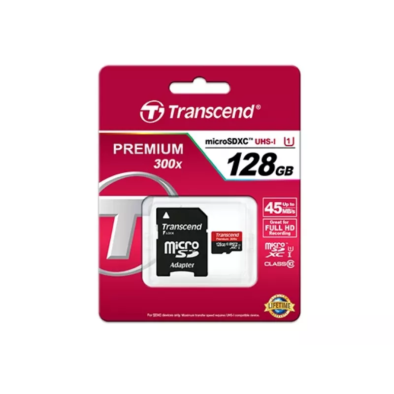 TRANSCEND 128GB Micro SDHC Class 10 UHS-1 z adapterem