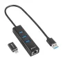 SHARKOON USB Hub - 3-port USB 3.2 Gen 1 Alu + Ethernet Czarny