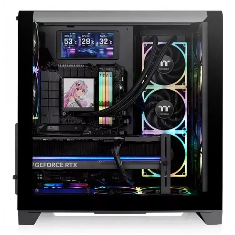 Obudowa PC Thermaltake View 390 Air Midi Tower — czarna, obsługuje zasilacze PS2, dyski HDD 3,5 cala, dyski SSD 2,5 cala, przednie wentylatory do 200 mm