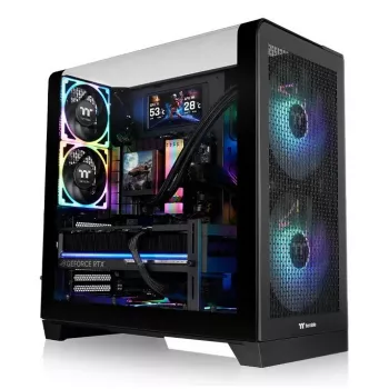 Obudowa PC Thermaltake View 390 Air Midi Tower — czarna, obsługuje zasilacze PS2, dyski HDD 3,5 cala, dyski SSD 2,5 cala, przednie wentylatory do 200 mm