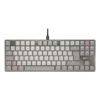 Mechaniczna klawiatura Tenkeyless Cherry KC 500 MX LP TKL — QWERTZ niemiecki, USB, 88 klawiszy, szary