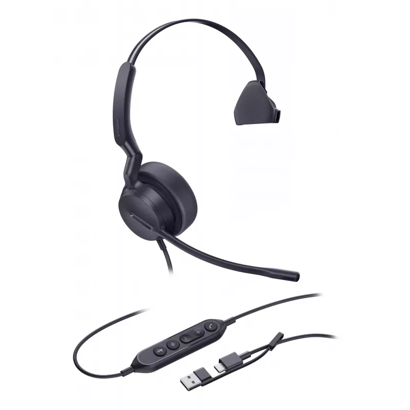 Yealink UH42 Mono UC USB-C/A Headset, przewodowy, Połączenia/Muzyka, 20 - 20000 Hz, 116 g, Zestaw słuchawkowy, Czarny