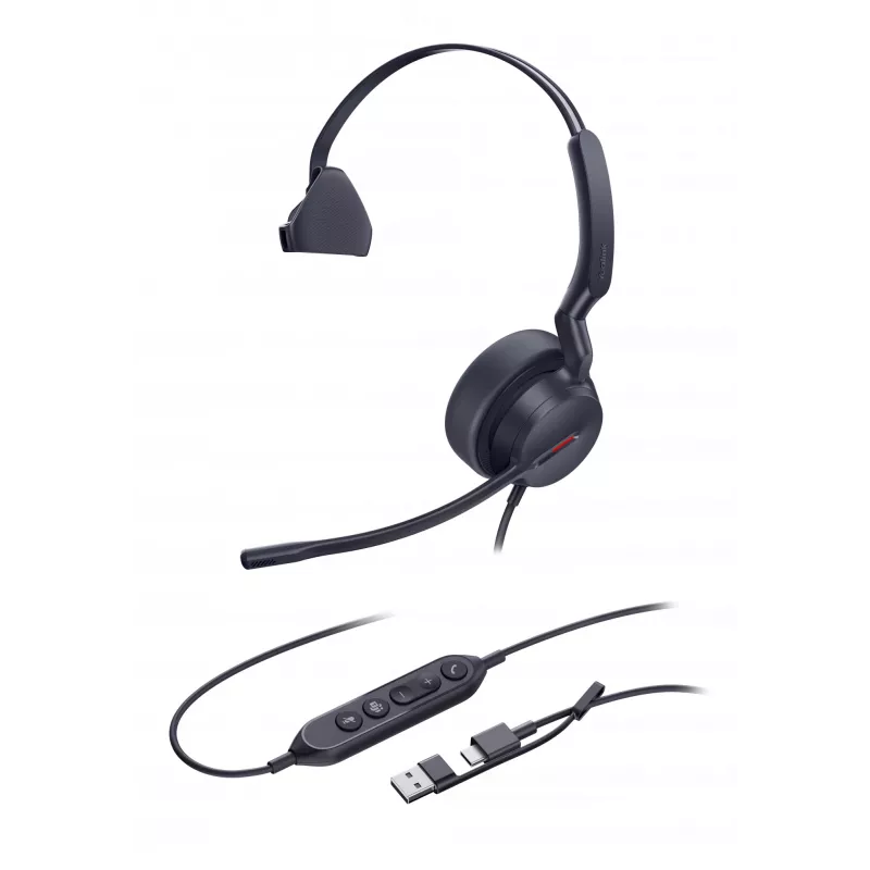 Yealink UH44 Mono Teams USB-C/A Headset, przewodowy, 20–20000 Hz, Biuro/Call center, 127 g, Zestaw słuchawkowy, czarny