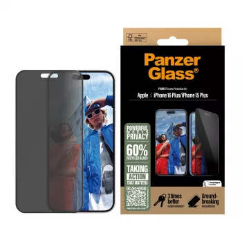 PanzerGlass ® Osłona ekranu prywatności iPhone 16 Plus | 15 Plus | Ultra-Wide Fit z EasyAligner