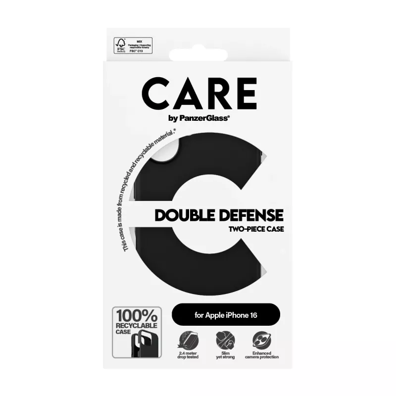 PanzerGlass CARE™ by ® Double Defense Case Black iPhone 16, Etui, Apple, Apple - iPhone 16, Czarny
