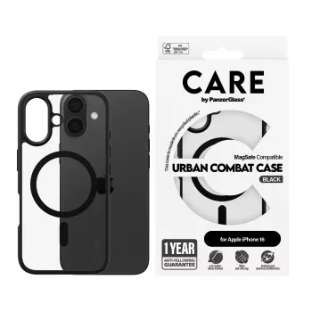 PanzerGlass CARE™ by ® Urban Combat etui przezroczyste z czarną ramką i MagSafe iPhone 16