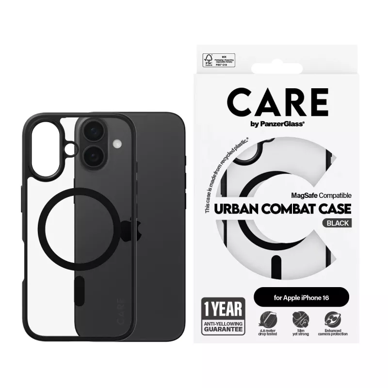 PanzerGlass CARE™ by ® Urban Combat etui przezroczyste z czarną ramką i MagSafe iPhone 16