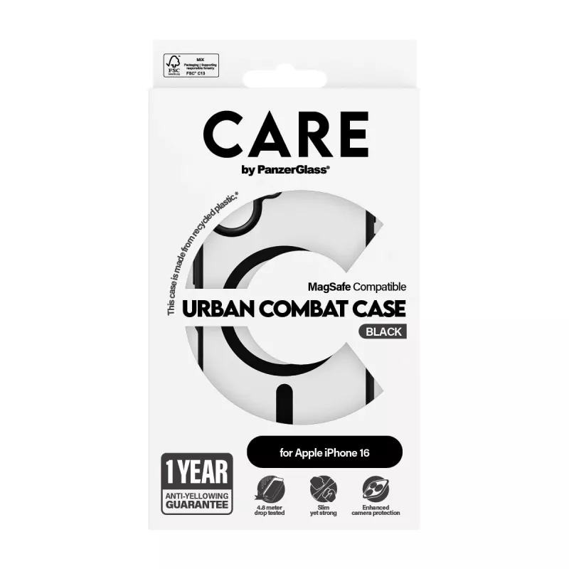 PanzerGlass CARE™ by ® Urban Combat etui przezroczyste z czarną ramką i MagSafe iPhone 16