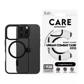 PanzerGlass CARE™ by ® Urban Combat Case Transparentny z Czarną Ramką i MagSafe do iPhone 16 Pro