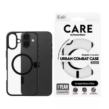 PanzerGlass CARE™ by ® Urban Combat Case Transparentny z czarną ramką i MagSafe do iPhone 16 Plus