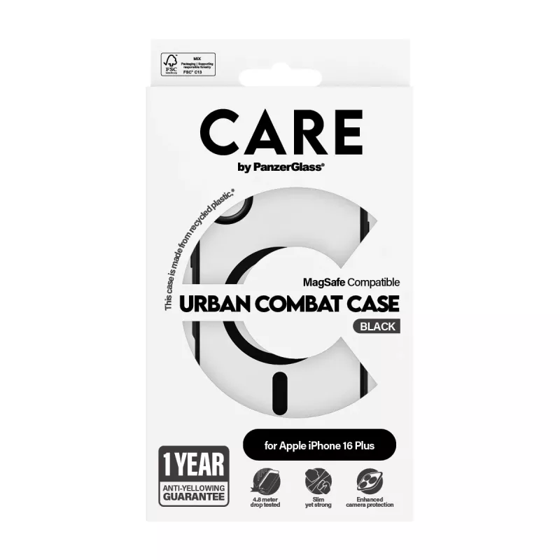 PanzerGlass CARE™ by ® Urban Combat Case Transparentny z czarną ramką i MagSafe do iPhone 16 Plus