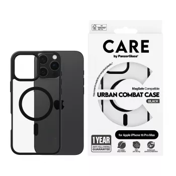 PanzerGlass CARE™ by ® Urban Combat Case Transparentny z czarną ramką i MagSafe do iPhone 16 Pro Max