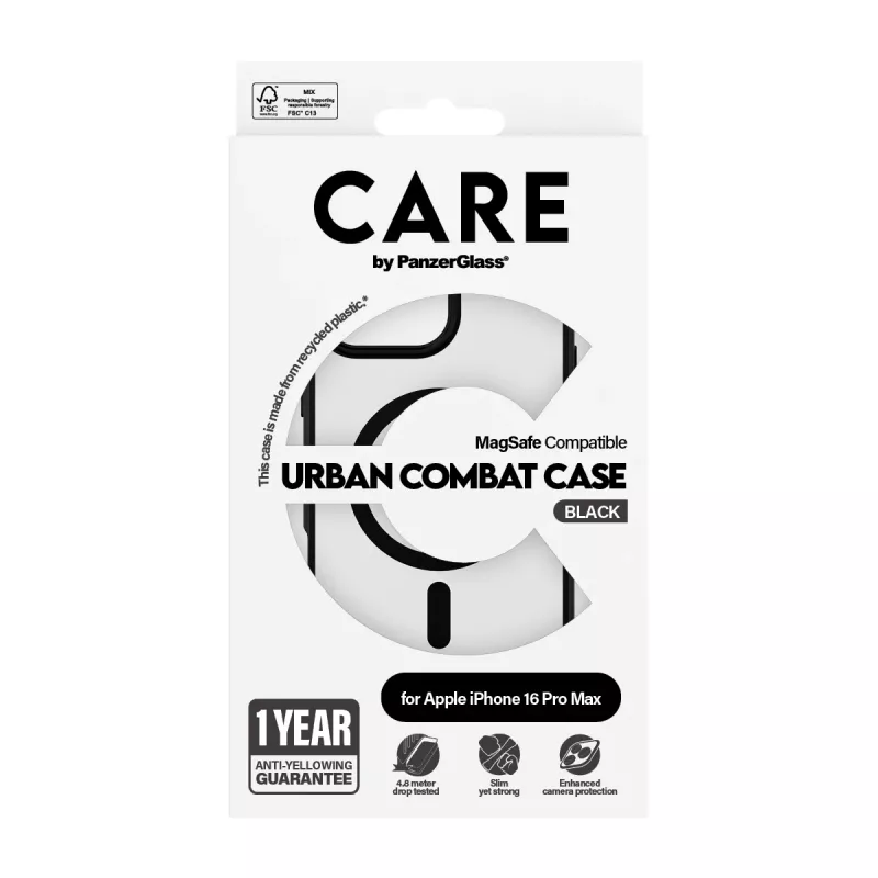 PanzerGlass CARE™ by ® Urban Combat Case Transparentny z czarną ramką i MagSafe do iPhone 16 Pro Max