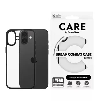 PanzerGlass CARE™ by ® Urban Combat Case przezroczyste z czarną ramką iPhone 16 Plus