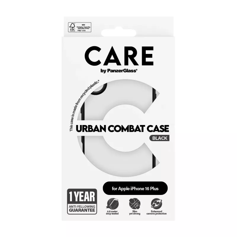 PanzerGlass CARE™ by ® Urban Combat Case przezroczyste z czarną ramką iPhone 16 Plus