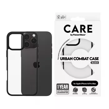 PanzerGlass CARE™ by ® Urban Combat Case Transparent z czarną ramką iPhone 16 Pro Max